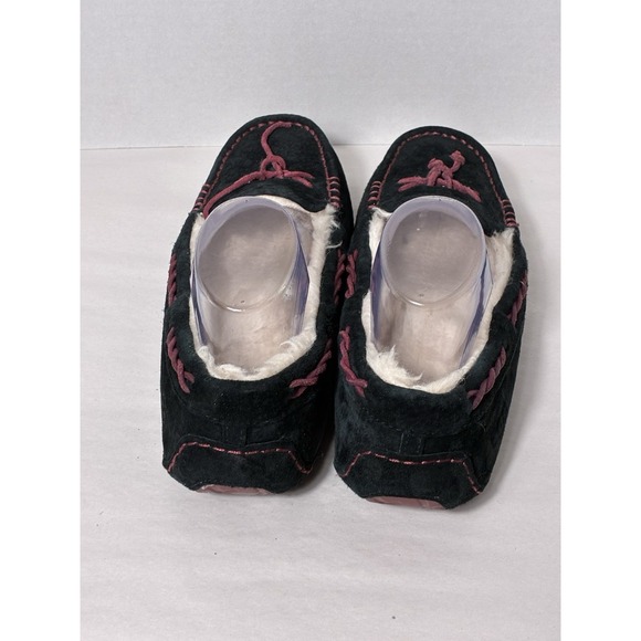 UGG Brett Moccasin Slippers Women's Sz 10 Black Faux Fur Lined Slip On - Picture 5 of 7